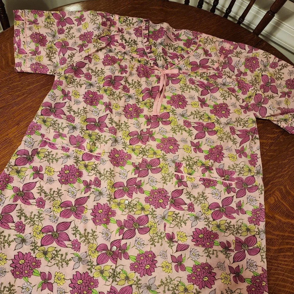 Vintage Shift Dress Carols Collection Pearl Snap Floral Single Stitch Hem Sz 2XL